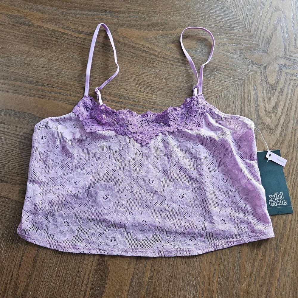 Wild Fable purple lace cami top with floral pattern, size S